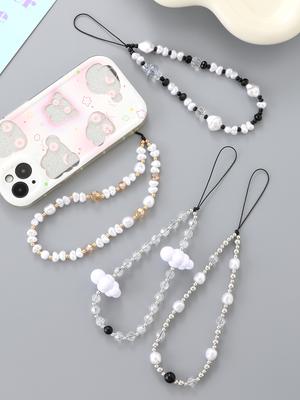 New Silver Plated Rice Pearl Phone Chain, Fashionable And Versatile, Shaped Pearl Phone Pendant