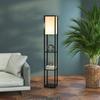 Floor Lamp with Shelves and Top Light, Modern Corner Standing Lamp with TC Fabric Lampshade for Living Room, Bedroom, Bulb not Included, Black