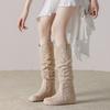 Sheepskin Version 9203-1 Small Round Head Pleated Boots Women's 2025 Autumn and Winter New Temperament Retro Stacking Boots