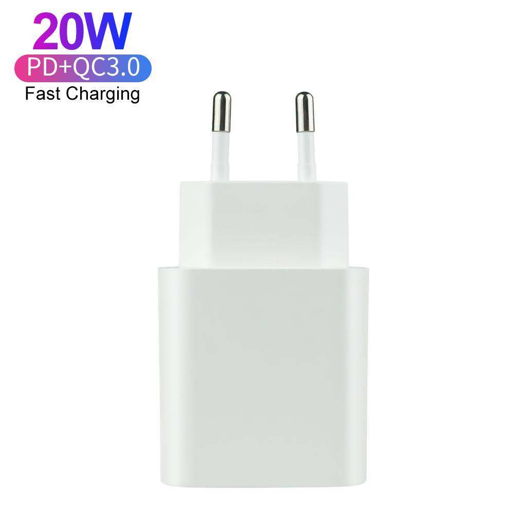 Certified Fast Charging PD 20W QC3.0 Charger USB-C Travel Power Adapter Dual Port Charger for IPhone Android