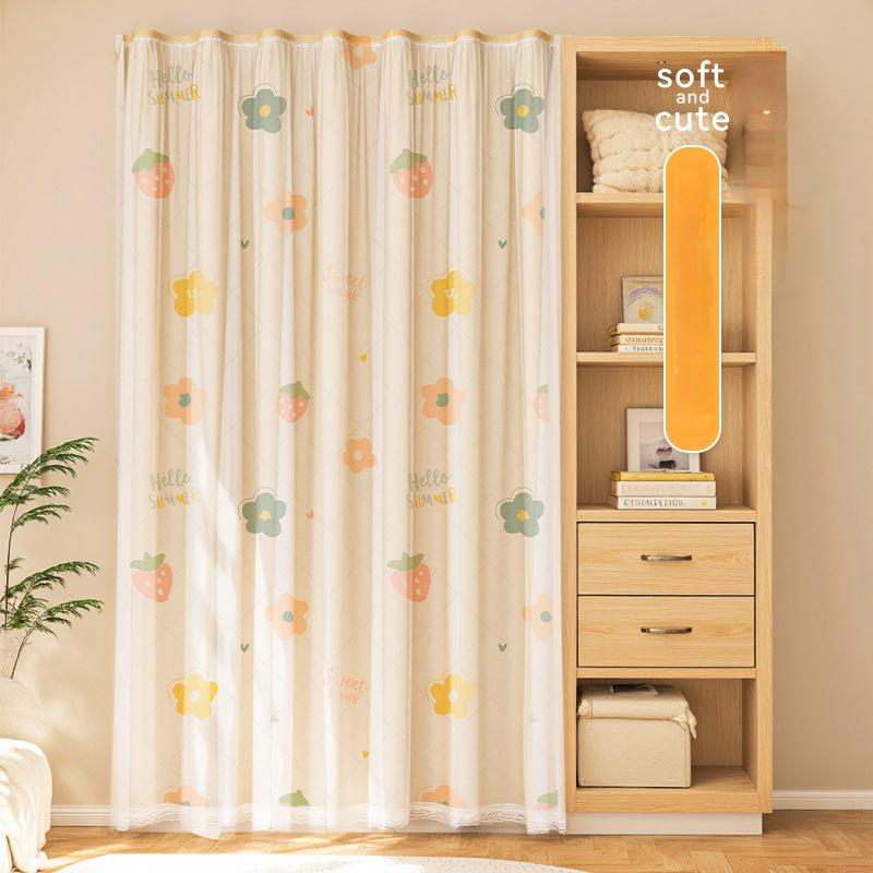 Printed Curtains with Magic Tape, Cartoon Fabric Door Curtains, Partition Curtains, Toilet and Bedroom No-Drill Curtains