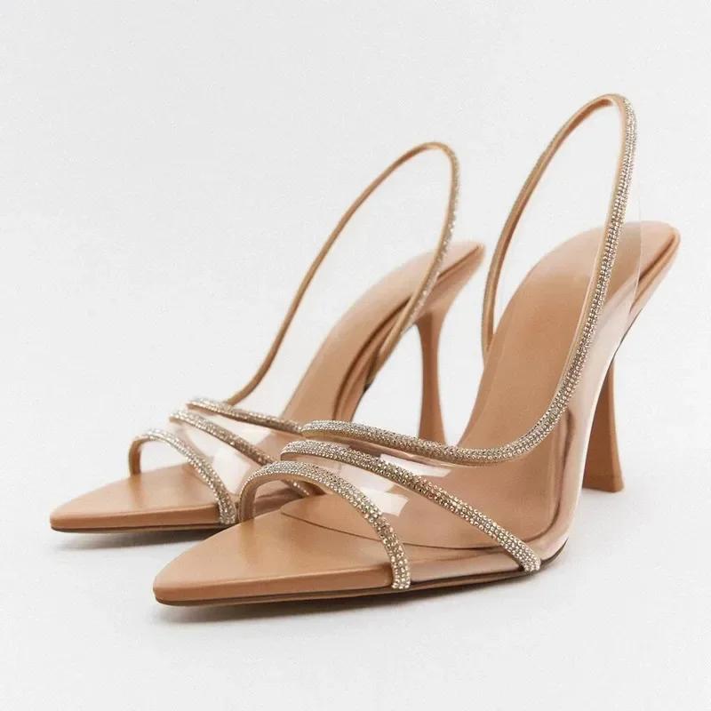 Rhinestone Strap Slingbacks Heeled sandals Women