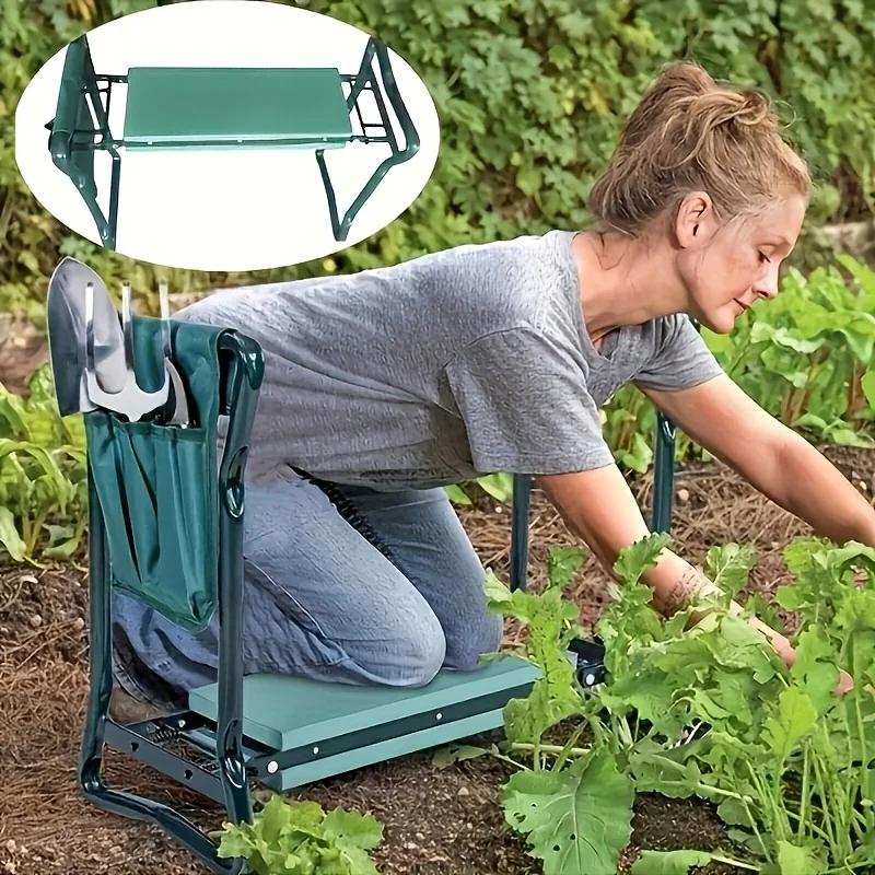 Garden Kneeling Pad with 3 Storage Pockets & Sturdy Frame, Heavy Duty Non-Slip Washable Kneeler for Lawn & Planting