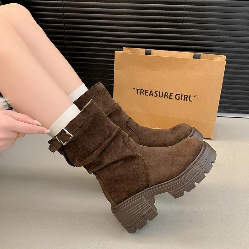 Platform High Heels Women Chelsea Ankle Boots Suede Shoes Winter 2025 Brand New Casual Chunky Shoes Retro Pumps Snow Botas Mujer