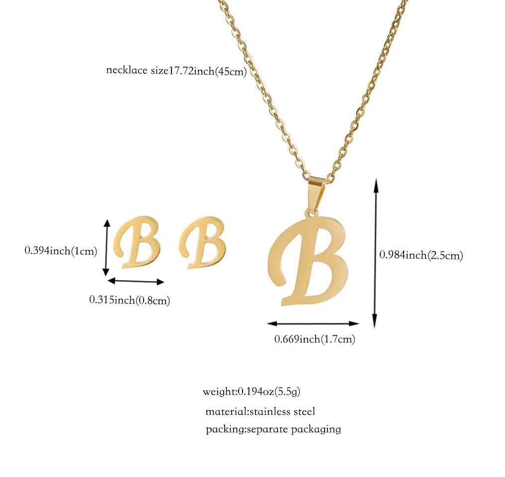 Titanium Steel Jewelry Set: Non-Fading English Letter Necklace & Earrings
