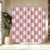 1pc Pink and white checkered shower curtain, polyester fabric, with hooks - machine washable, suitable for bathroom decor.