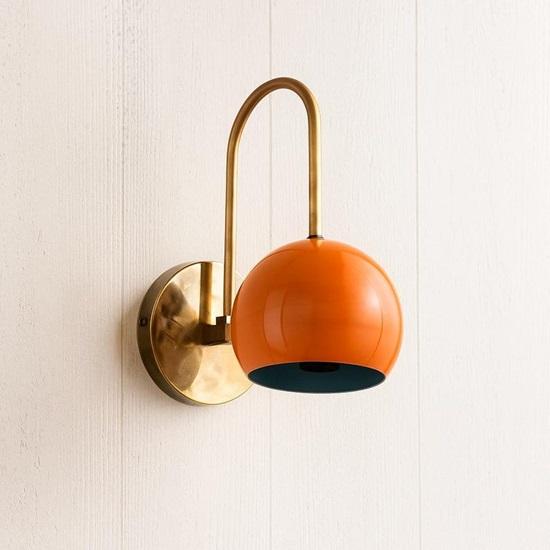 Mid-Century Modern Orange Wall Sconce  Retro Brass Light Fixture Inspired Wall Lamp