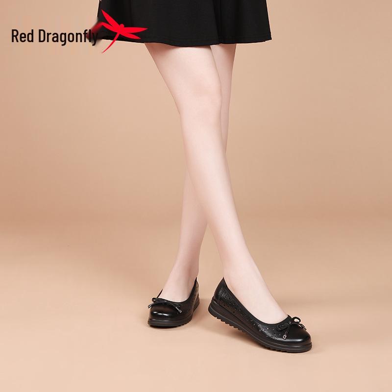 Red Dragonfly Women's Summer Slip-on Leather Sandals – Hollow, Breathable, Casual Shoes for Women and Moms.