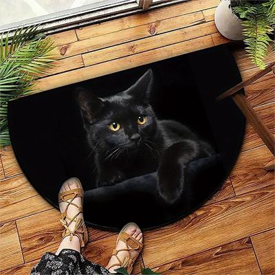1 Pezzo Tappetino Benvenuto Semicerchio con Motivo Gatto Nero Antiscivolo per Esterno Patio Portico Cucina Bagno Ingresso Tappeto per Pavimento