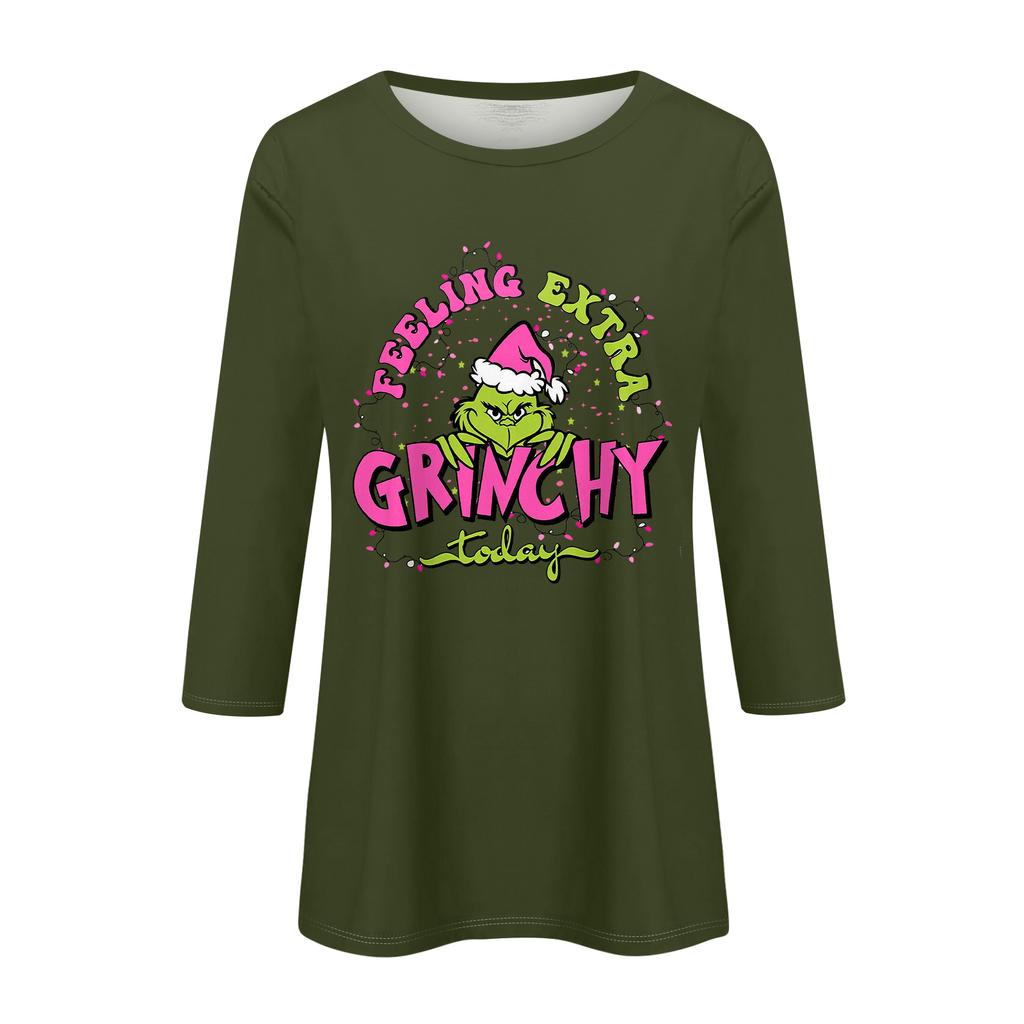 3/4 Sleeve Tops For Women T-Shirt Casual Christmas Print Tops T Shirt Round Neck Pullover Blouse