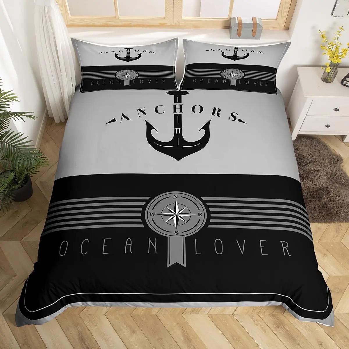 

Nautical Bedding Set Full Size, Sailing Anchor Bed For Boys Teens,Ocea Comforter Cover Soft,Duvet Quilt Cover 1/2 Pillowcases EU single(135x200cm)