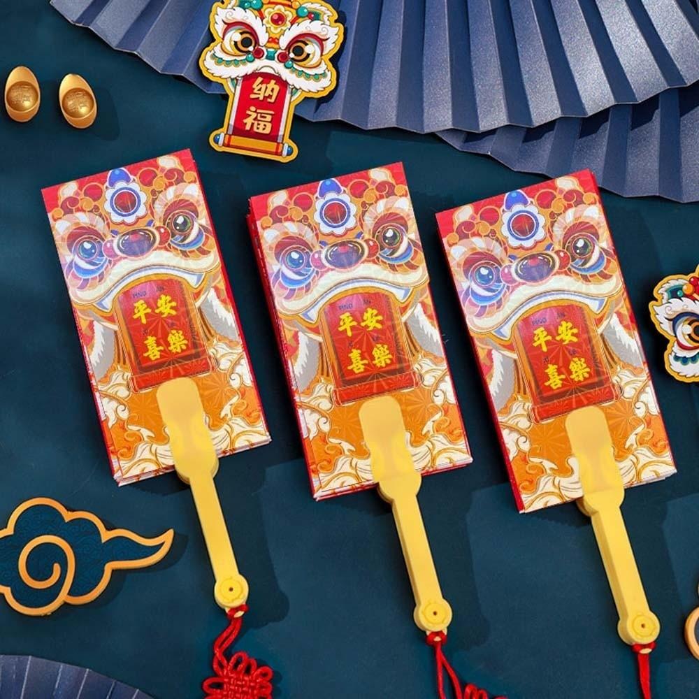 Traditionelles Fächerdesign Roter Umschlag 10 Karten Quaste Kinder Geldbeutel mit chinesischem Knoten Segen Gott des Reichtums Rote Tasche