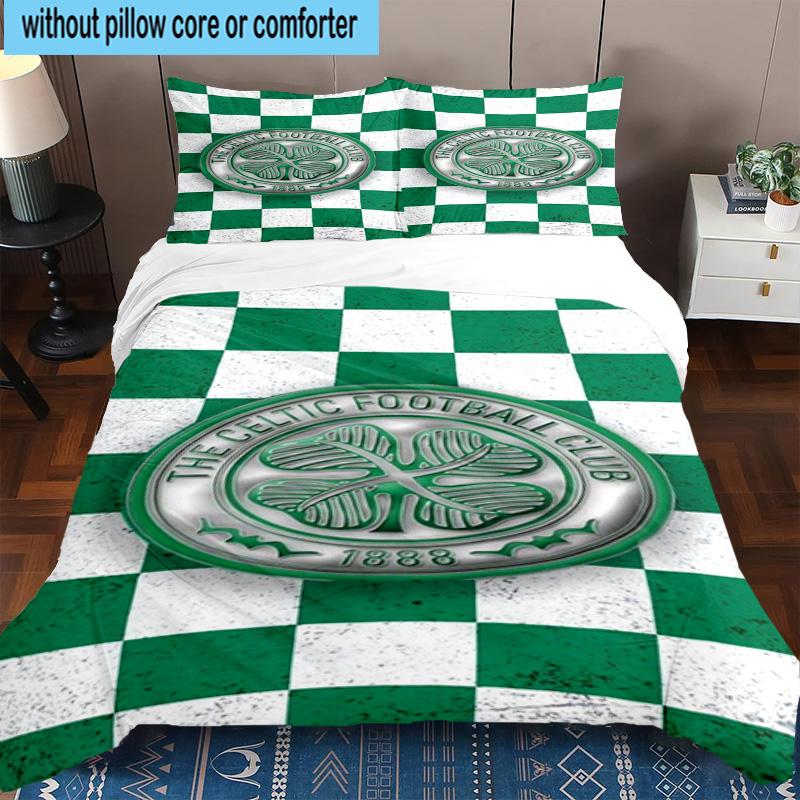 3pcs Cel-tic Football Club Crest Printed Bedding Set Duvet Cover Closure Includes 1 Duvet Cover & 2 Pillowcases Bedding Sets Home Decor Gifts