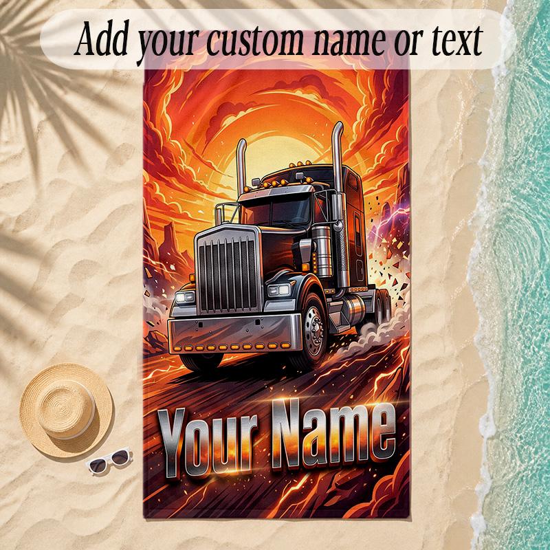 Truck Theme Soft Beach Towel Personalized Custom Name Text Towel Portable for Beach Pool Travel