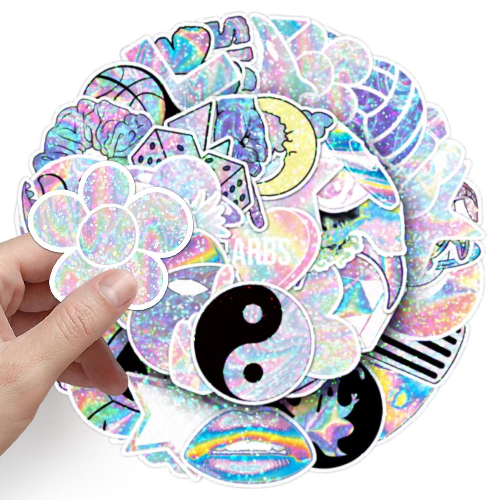 50 Holographic Laser Glitter Stickers: Trendy, Creative, Waterproof Decor for Phone Cases & Insulated Cups