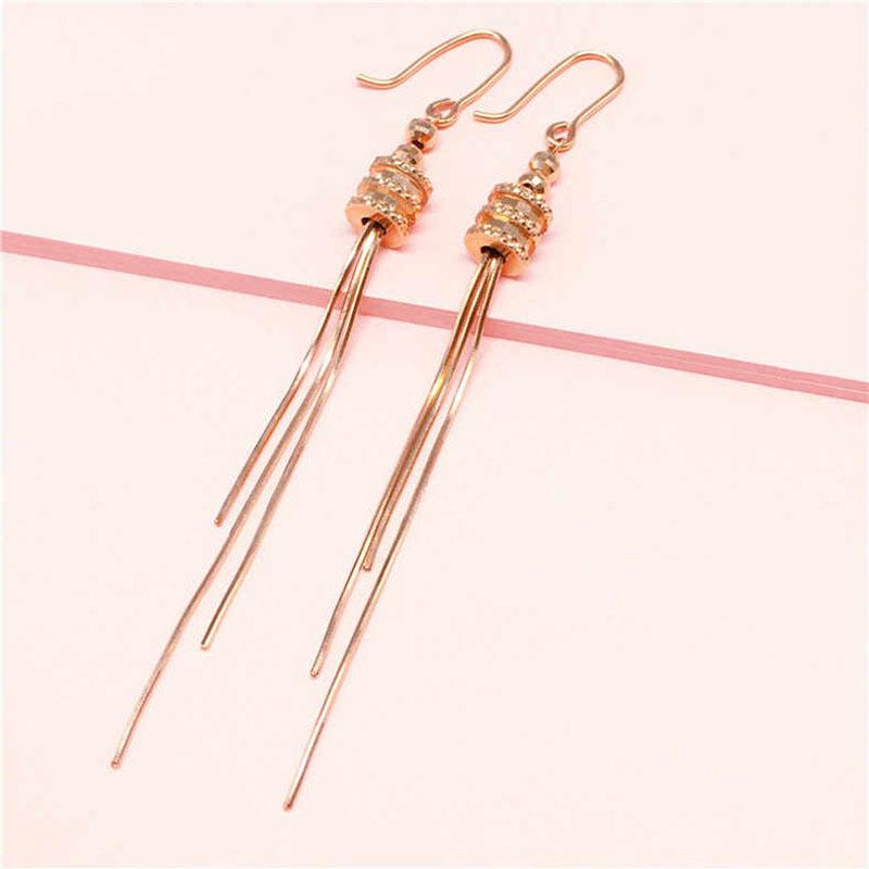 Purple Gold Personalized Small Waist Fringed Long Earrings, High-Grade Rose Gold-Plated Color Gold Earrings