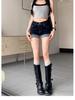 Women's High-Waisted Denim Shorts - Water-Washed, Rolled Hem, Slimming A-Line Fit, Stretchy and Hip-Hugging. Perfect for Summer 2026 Hot Girl Style.