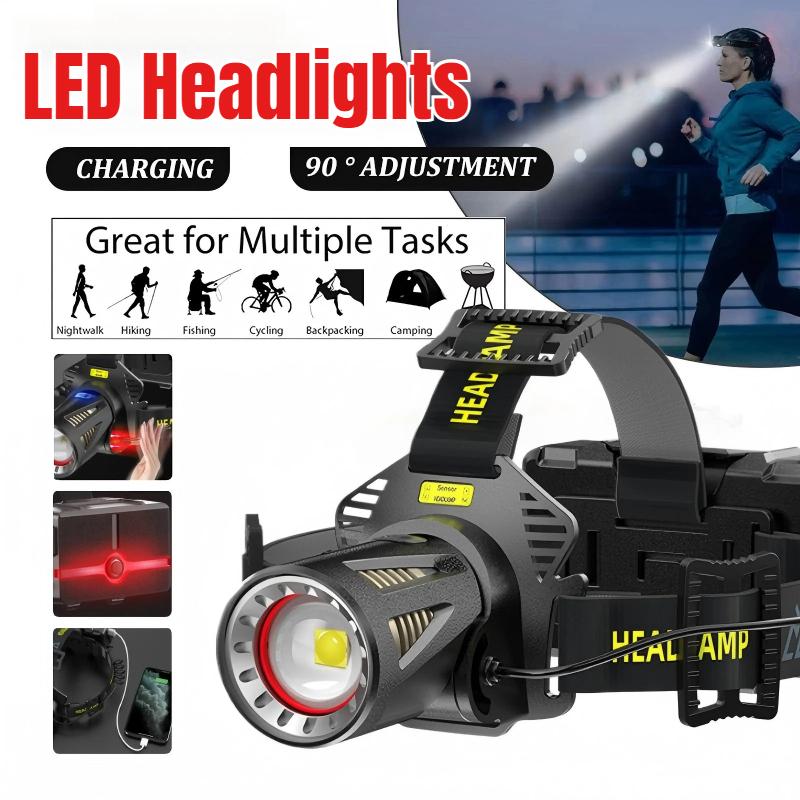 Powerful XHP360 Headlamp No Battery Zoomable Sensor Headlight Rechargeable Head Flashlight Torch Outdoor Camping Hiking Fishing Lantern