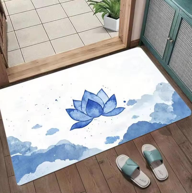 Artistic Lotus Theme Mat for Aesthetic Home Indoor Entryway Bathroom Living Room Non-Slip Absorbent Durable Easy Clean Decor Mat