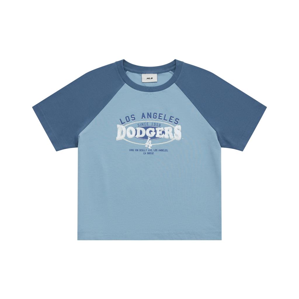 New MLB Preppy Style Collection Los Angeles Dodgers SS25 Raglan Sleeve T Shirt Women's Light Denim 3FTSV0853-07INL