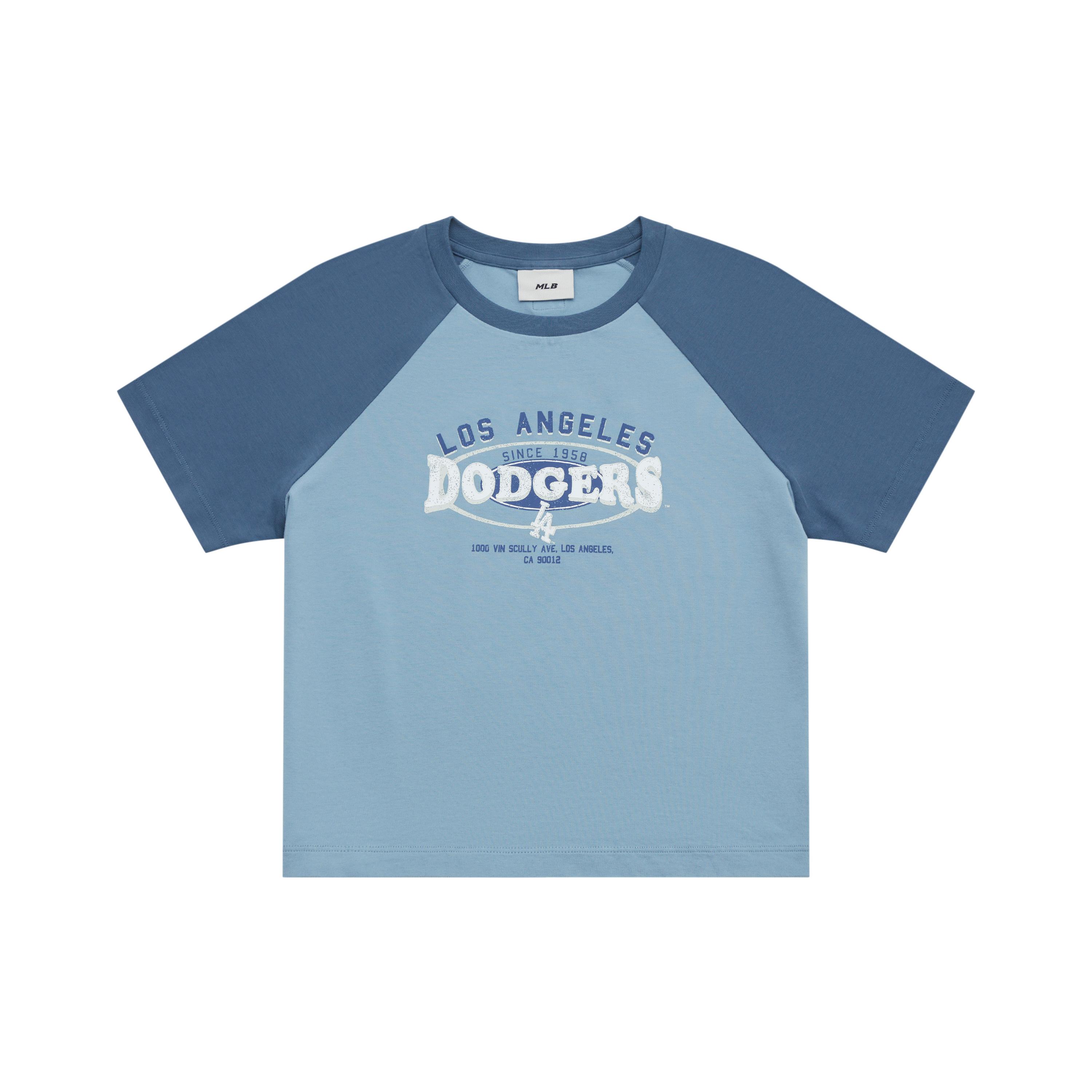 

New MLB Preppy Style Collection Los Angeles Dodgers SS25 Raglan Sleeve T Shirt Women s Light Denim 3FTSV0853-07INL XS