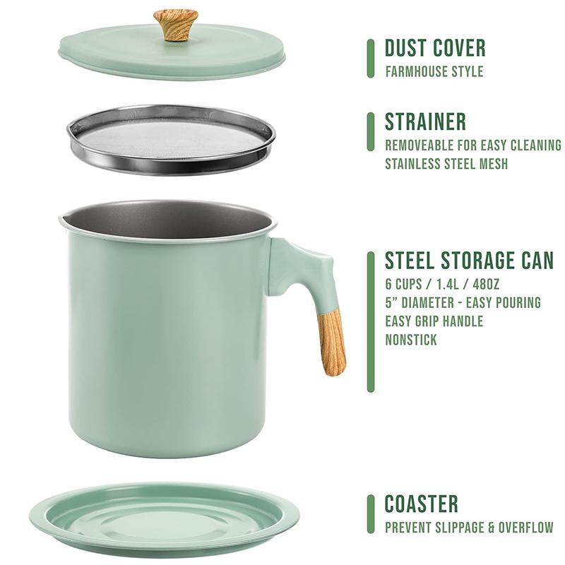 LMETJMA Behållare för baconfett med sil 1,4L Rostfritt stål Oljefilterkruka Förvaringskruka för matlagningsolja med sil JT403