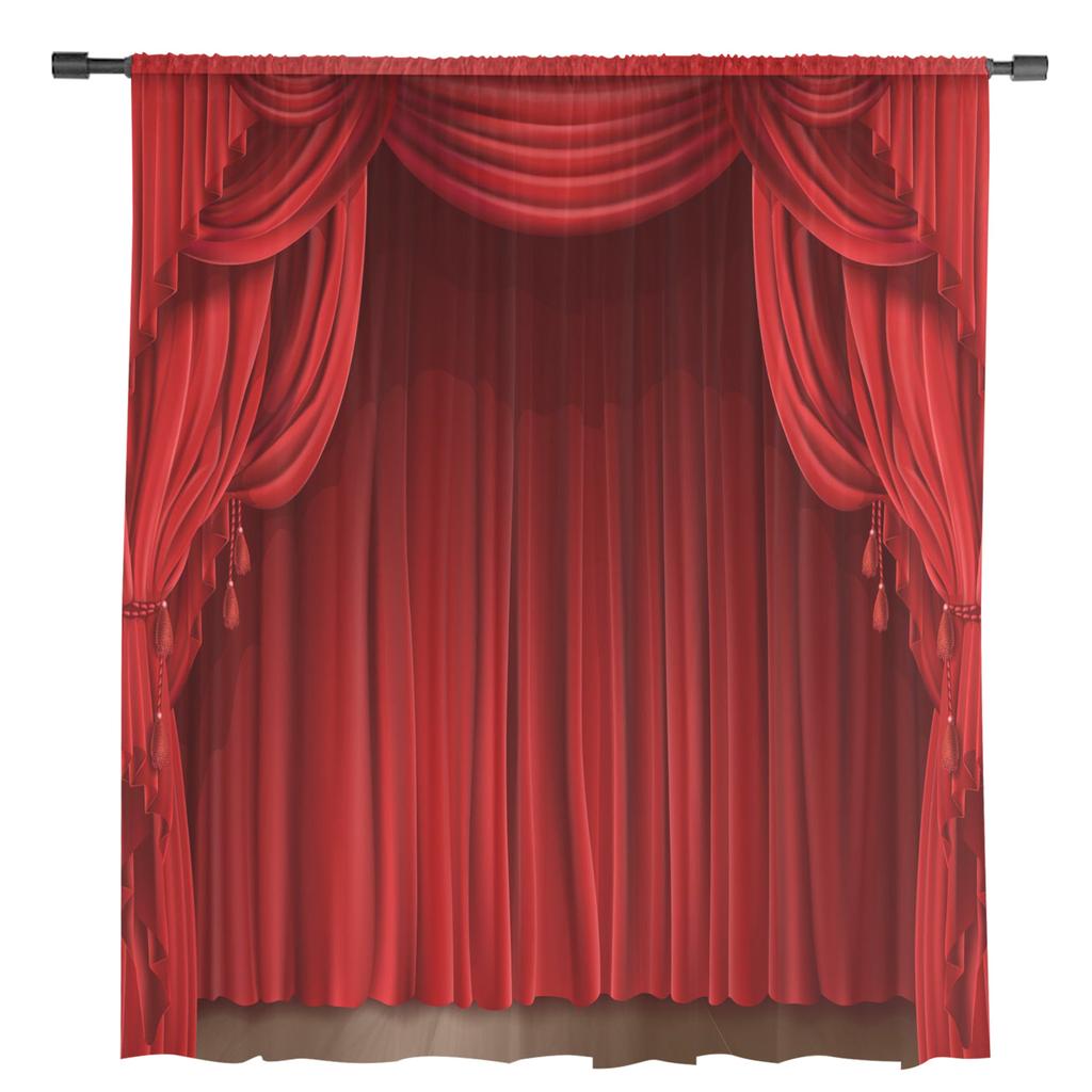 Red Stage Art Tulle Curtains For Living Room Home Decor Sheer Voile Window Drapes Kitchen
