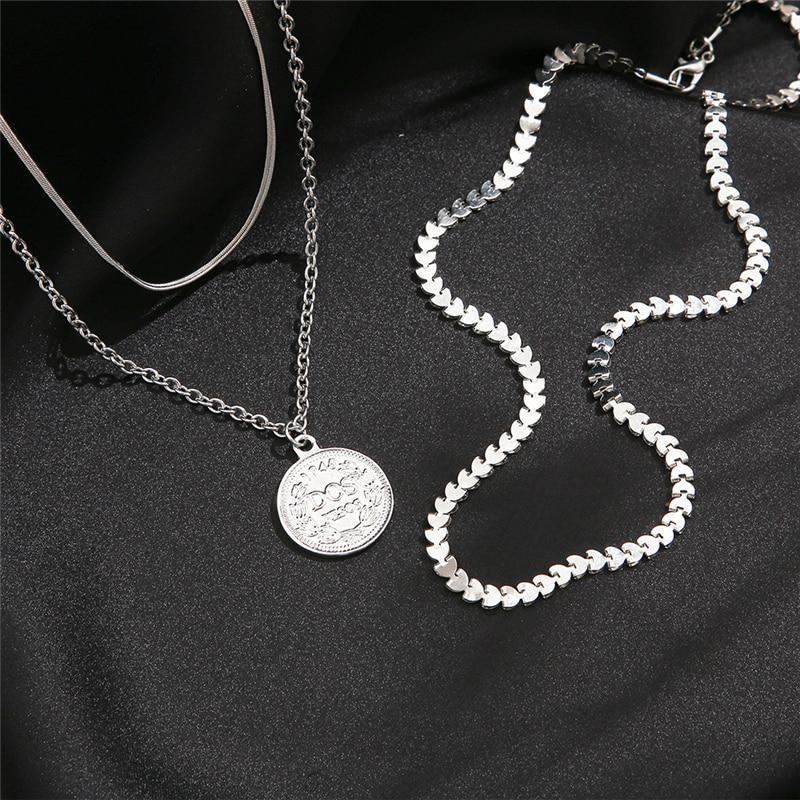 iF ME Gotický vícevrstvý řetízkový náhrdelník ve stříbrné barvě pro ženy Muži Náhrdelníky Punk Geometrické Srdce Lock Náhrdelníky Šperky Dárky