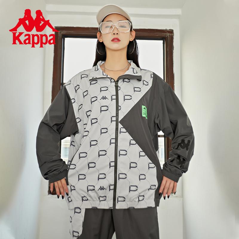 Kappa Player's Vintage Woven Jacket, Couple's Color Blocked Cardigan Sweatshirt for Men and Women