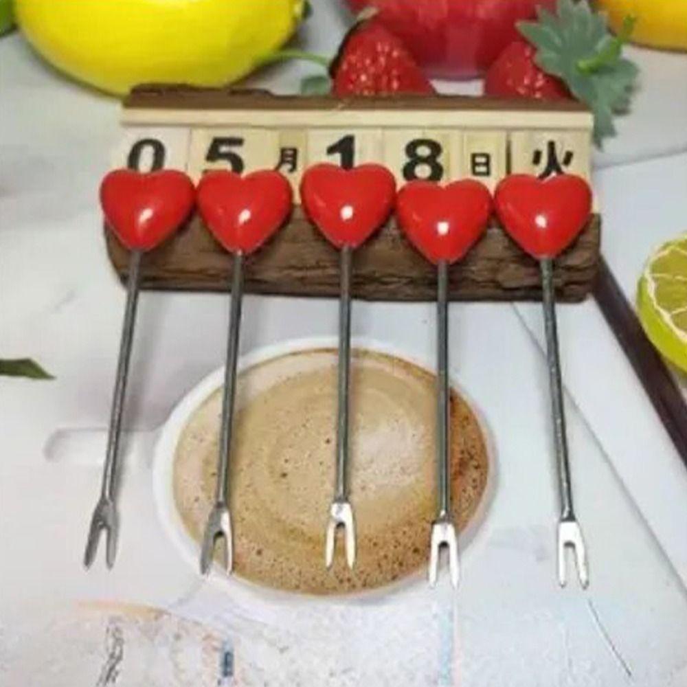 Loving Heart Love Fruit Fork Set Red Pink Plastic Fork Cute Dessert Cake Fork  Household