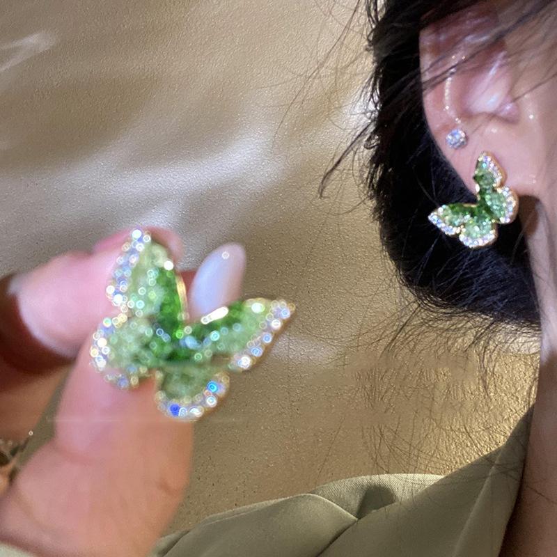 925 Mori Zircon Crystal Butterfly Stud Earrings Ins Style Fashion High-end Earrings Light Luxury Exquisite Earrings