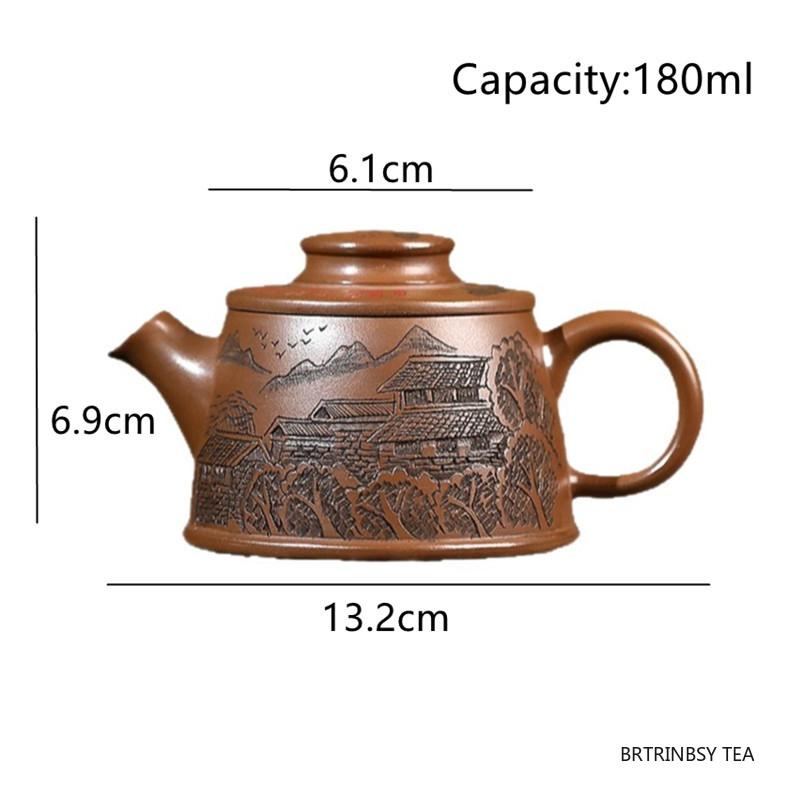 Tradition Yixing Handmade Purple Clay Teapot Chinese Hand-carved Landscape Tea Pot Beauty Tea Infuser Kettle Zisha Tea Set 180ml