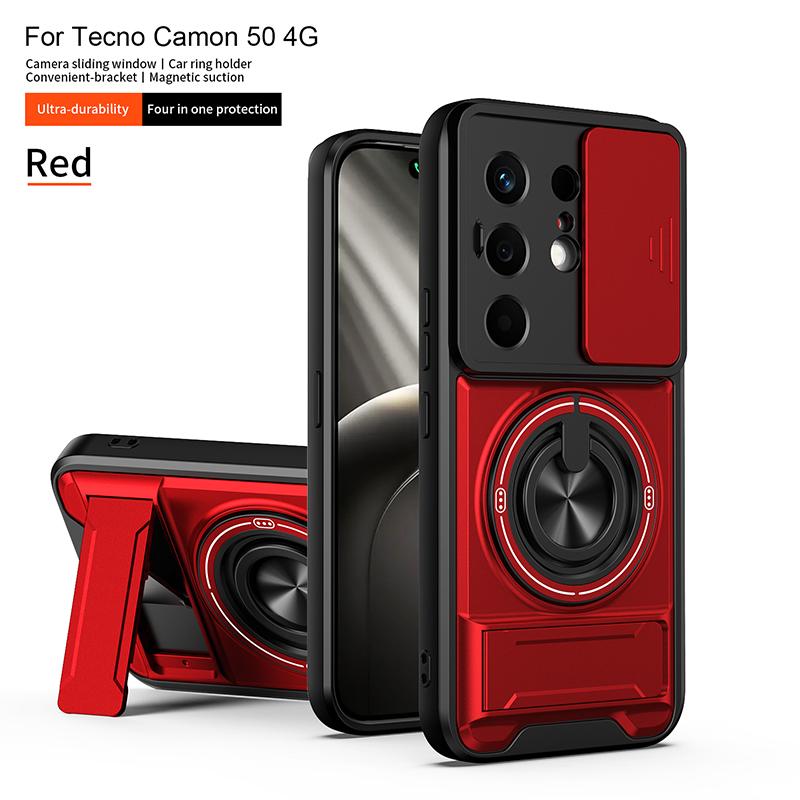 Slide Camera Cover for Infinix Camon 50 4G Case With Built-in Ring Stand and Folding Stand