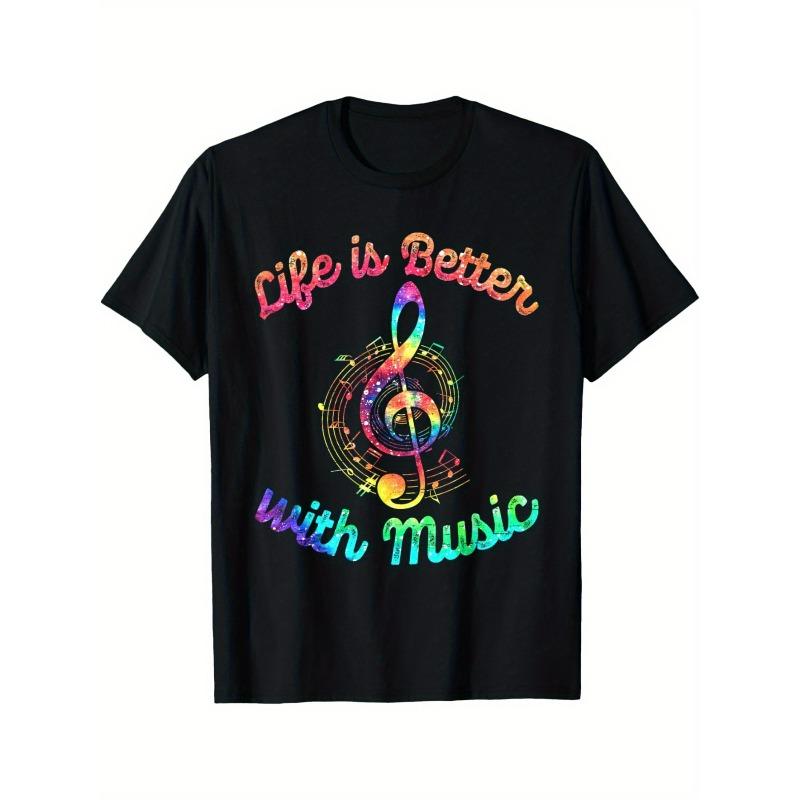European Sizes Life Is Better With Music Notes Symbol Tie Dye Musician T-Shirt Summer Comfortable Casual Short Sleeve T-Shirt