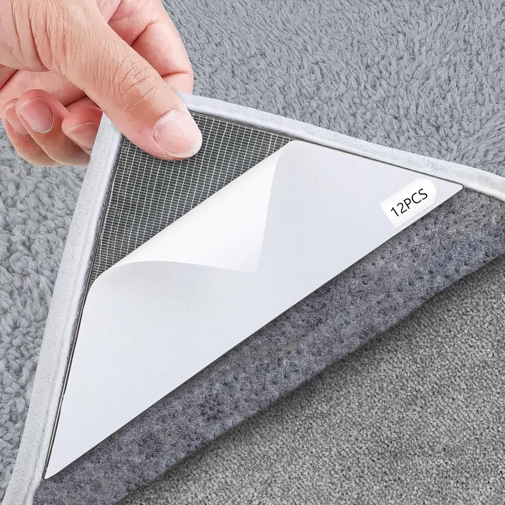 12Pcs Rug to Carpet Gripper for Area Rugs on Carpet, Non Slip Rug Pads Grippers for Hardwood Floors and Tiles