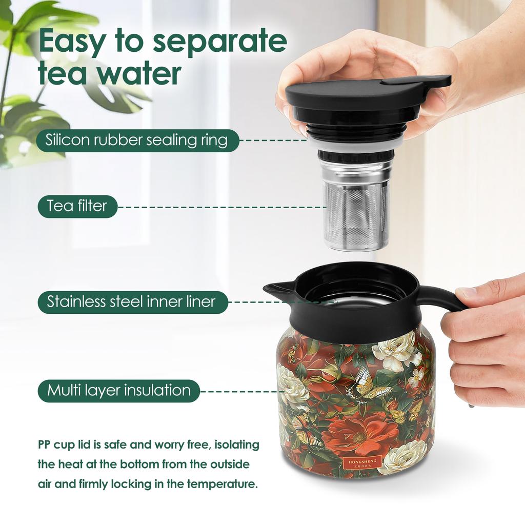 Stainless Steel Teapot with Tea Strainer Infuser Flower Kettle Kung Fu Vintage Teaware Set Puer Oolong Pot Household Tea Kettle