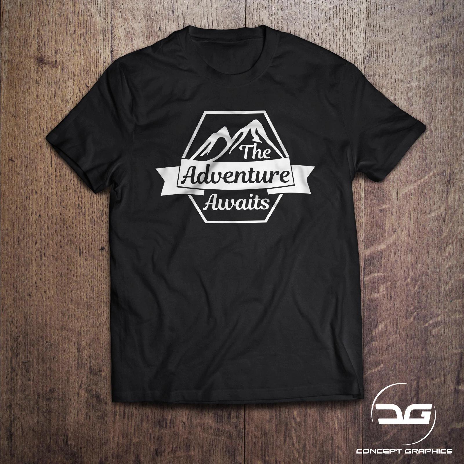 The Adventure Awaits Camping/Touring Travel Novelty Gift T-Shirt | Caravan L