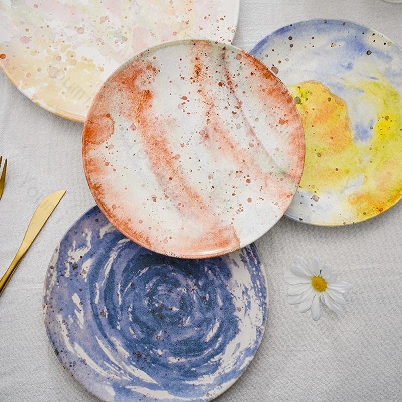 Leichter Luxusstil Farbe Keramikteller Restaurant Desserts Salatteller Köstliche Gerichte Teller Kreatives Haushaltsgeschirr