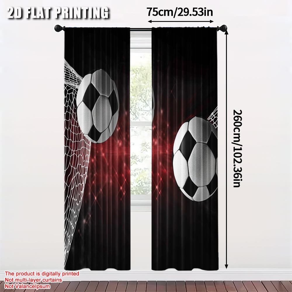 Flat Printing Curtains Soccer Balls Goal Net Image Polyester Without Electricity Versatile Use Holiday Family Set Of 2 Made