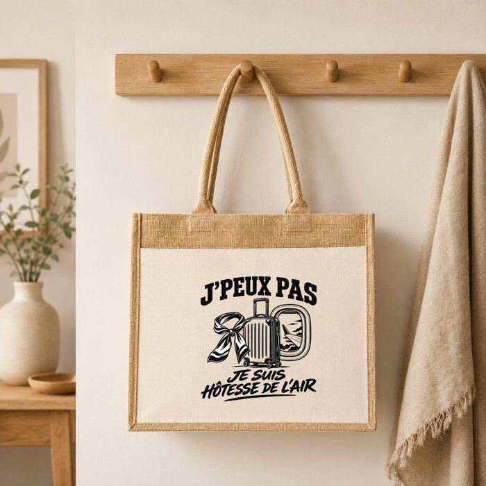 Sac cabas - PLANETEE - J'peux pas minimaliste - Toile de jute et coton - Anses en coton - 21 L