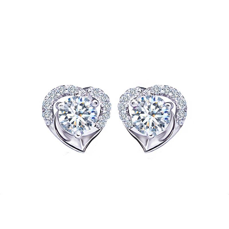 Premium Daily Versatile Jewelry Sterling Silver Femininity Heart-Shaped Earrings Zircon Love Earrings