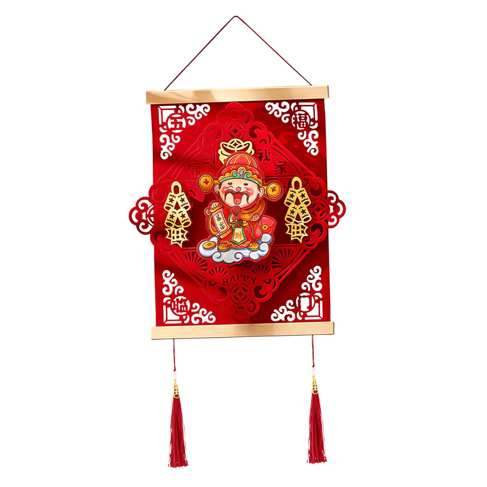

Chinese New Year Decoration God of Wealth Charm Blessing Words 3D Shaking Head Caishen Hanging Ornament for Party Home Office