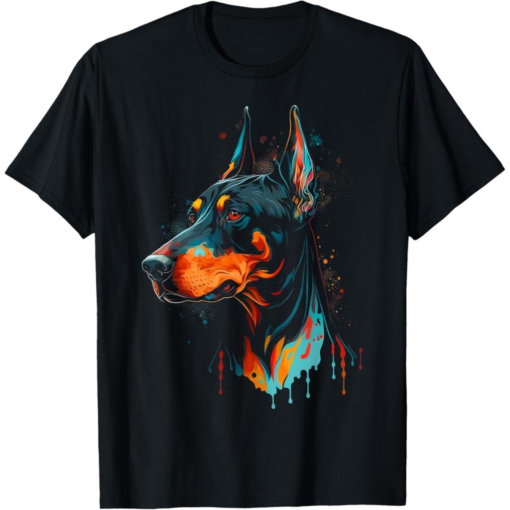 Vintage Doberman Blowing Dog Dad Mom Owner T Shirts Men Cotton Humor Streetwear Tee Shirt Short Sleeve Unisex Loose Clothing