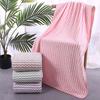 Coral Velvet Bath Towel Highly Absorbent Stylish Striped Design Thick Plush