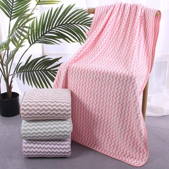 Coral Velvet Bath Towel Highly Absorbent Stylish Striped Design Thick Plush
