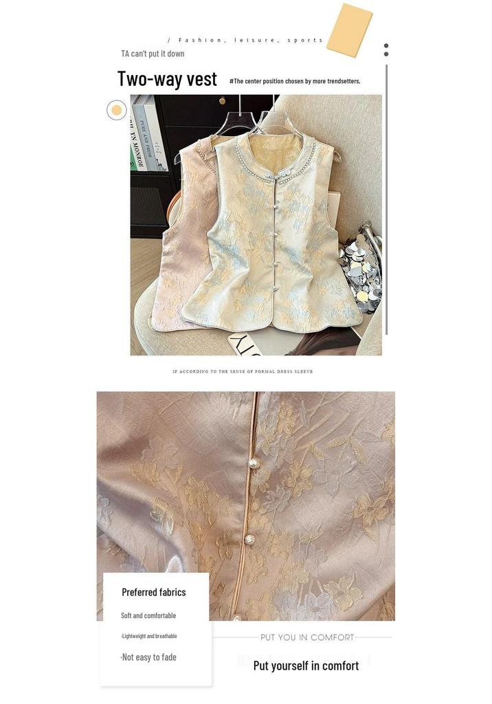 Spring Floral Vest for Women: Chinese Style, Plus Size, Mid-Aged Fashion