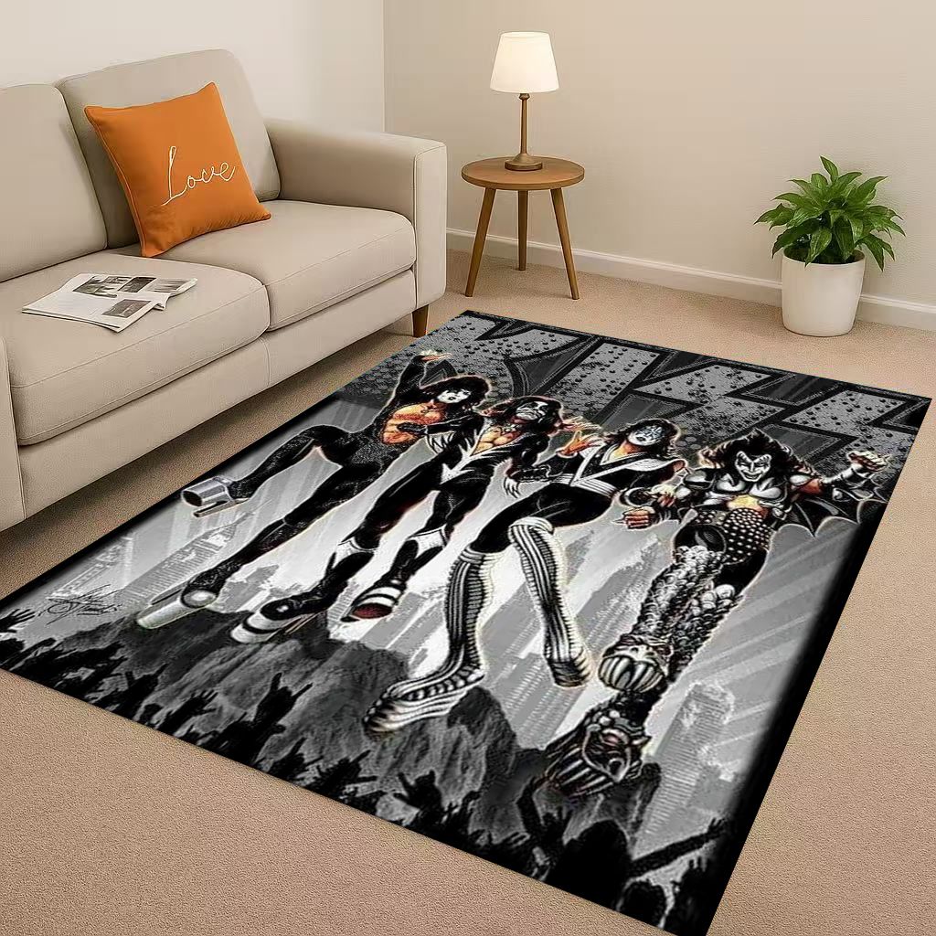 HD Kiss Rock Heavy Metal Band Gene Simmons Wohnzimmer Rutschfester Teppich für Schlafzimmer Spielzimmer Sofa, Heimdekoration Fußmatte