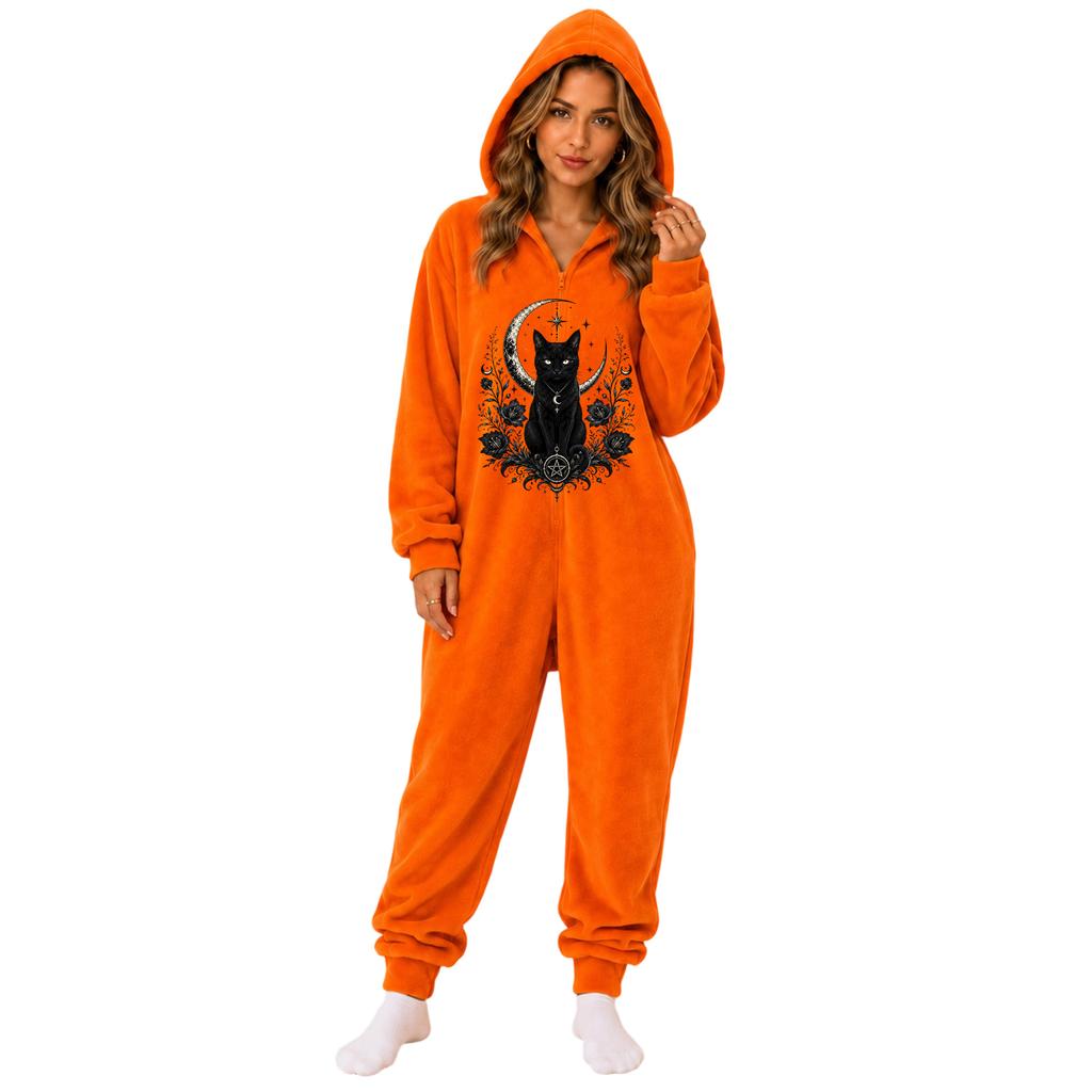 Damen Halloween Print Flanell Strampler für Loungewear und