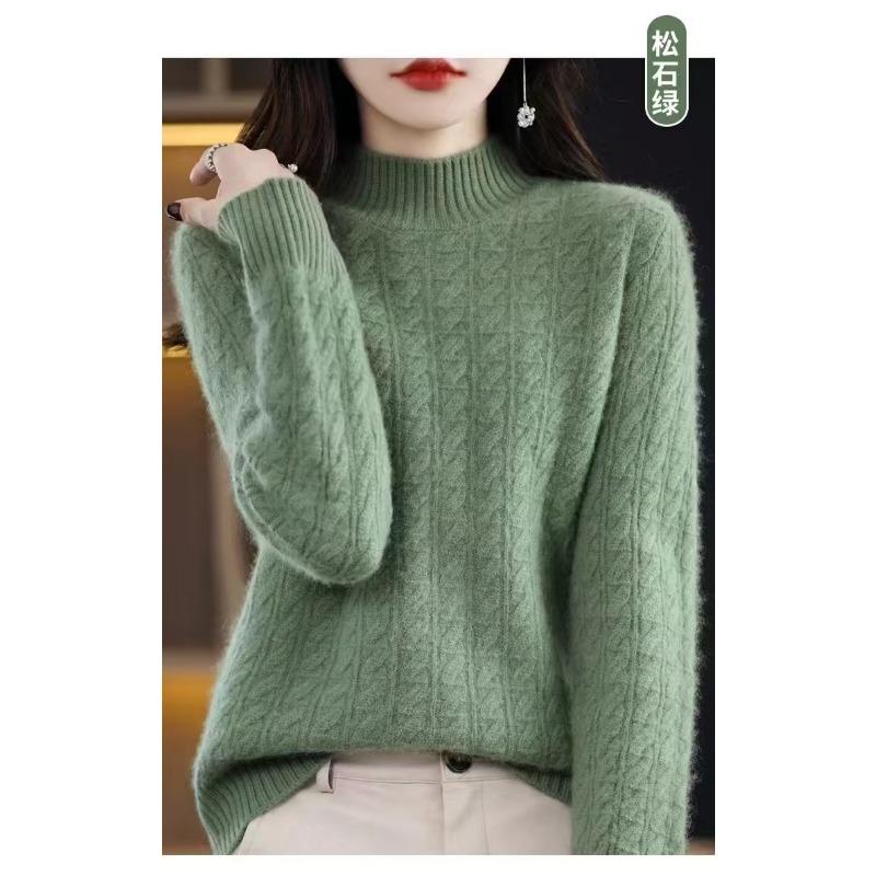 Autumn Winter Half High Collar Bottomed Knitting Top Women Long Sleeve Solid Color Casual All-match Sweater