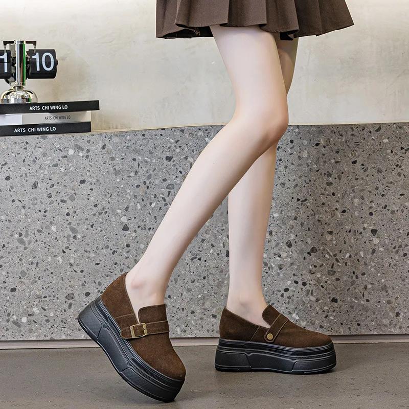 Fashion High Quality 8.5CM Suede Leather Platform Shoes Wedge Sneakers Autumn Sneakers Female Women Hidden Heel Increased Shoes Spring